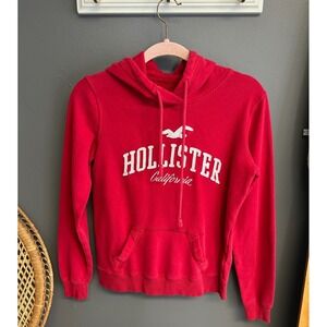 Hollister Hoodie Womens XS Embroidered Red Pullover Sweatshirt Y2K Cali Casual